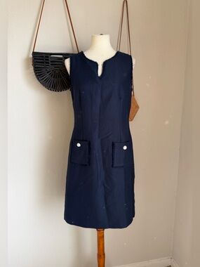Karl Lagerfeld Blue V Neck Sleeveless Dress, Size 10